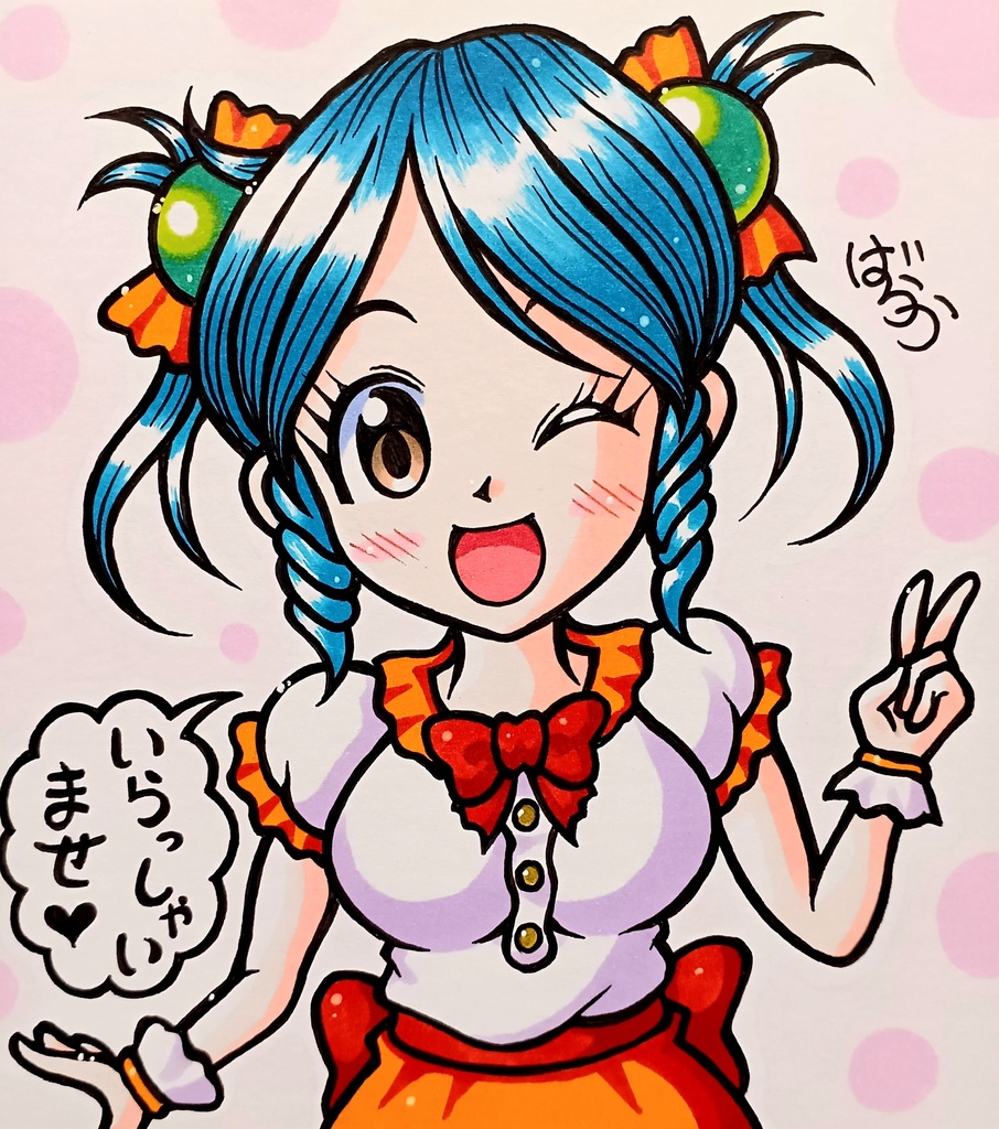 ミニ色紙「喫茶店の女の子」