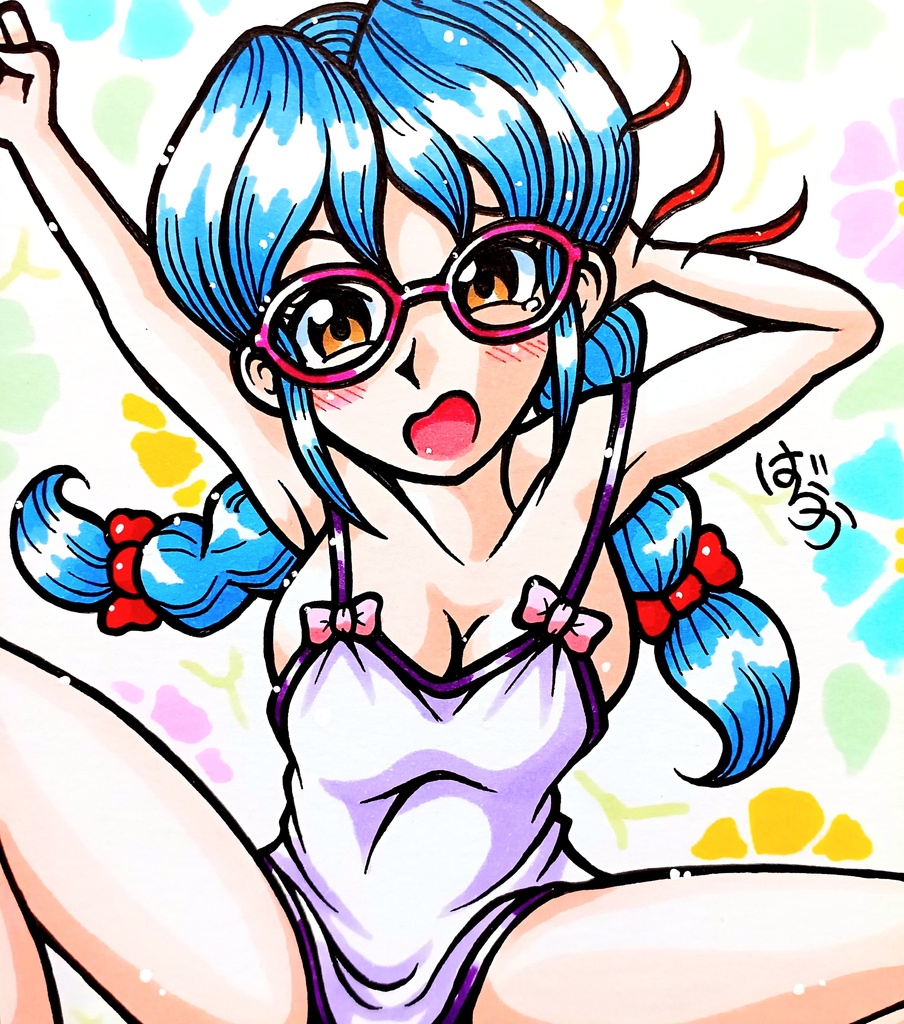 ミニ色紙「寝起きメガネのお姉さん」