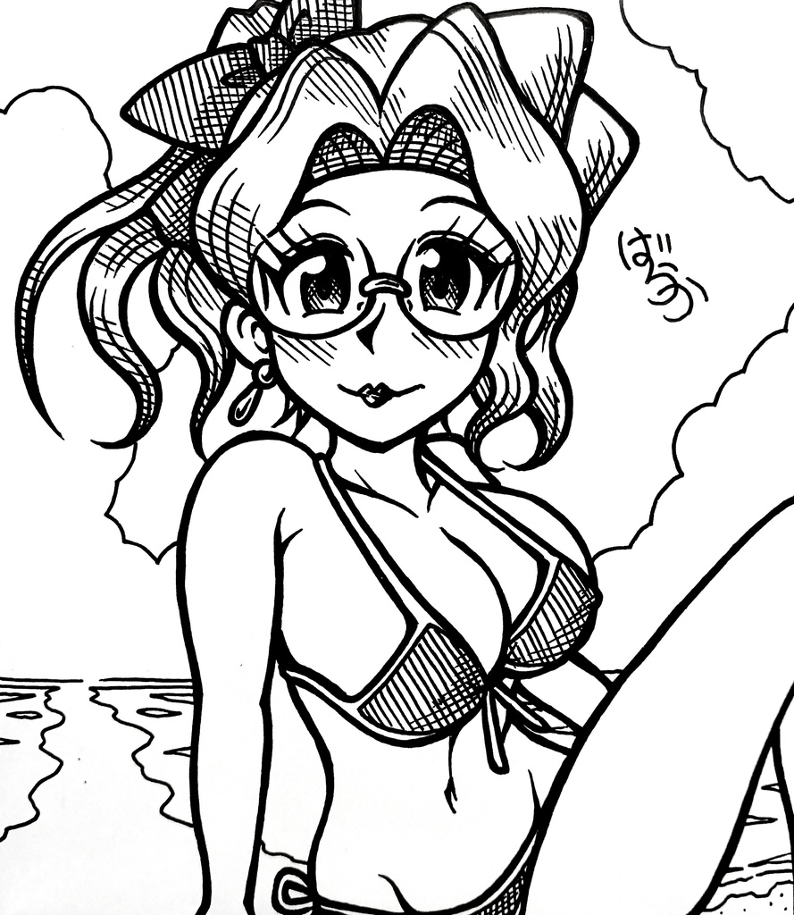 ミニ色紙「水着のお姉さん」
