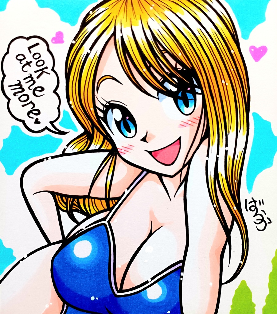 ミニ色紙「スクール水着の金髪お姉さん」