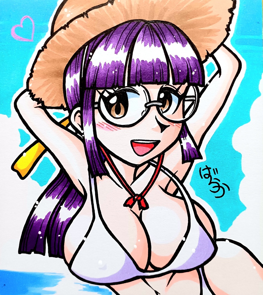 ミニ色紙「白いビキニのお姉さん」