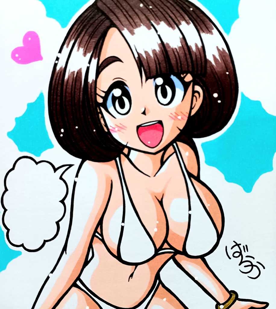 水着の色とセリフを決められるミニ色紙「ビキニのお姉さん」