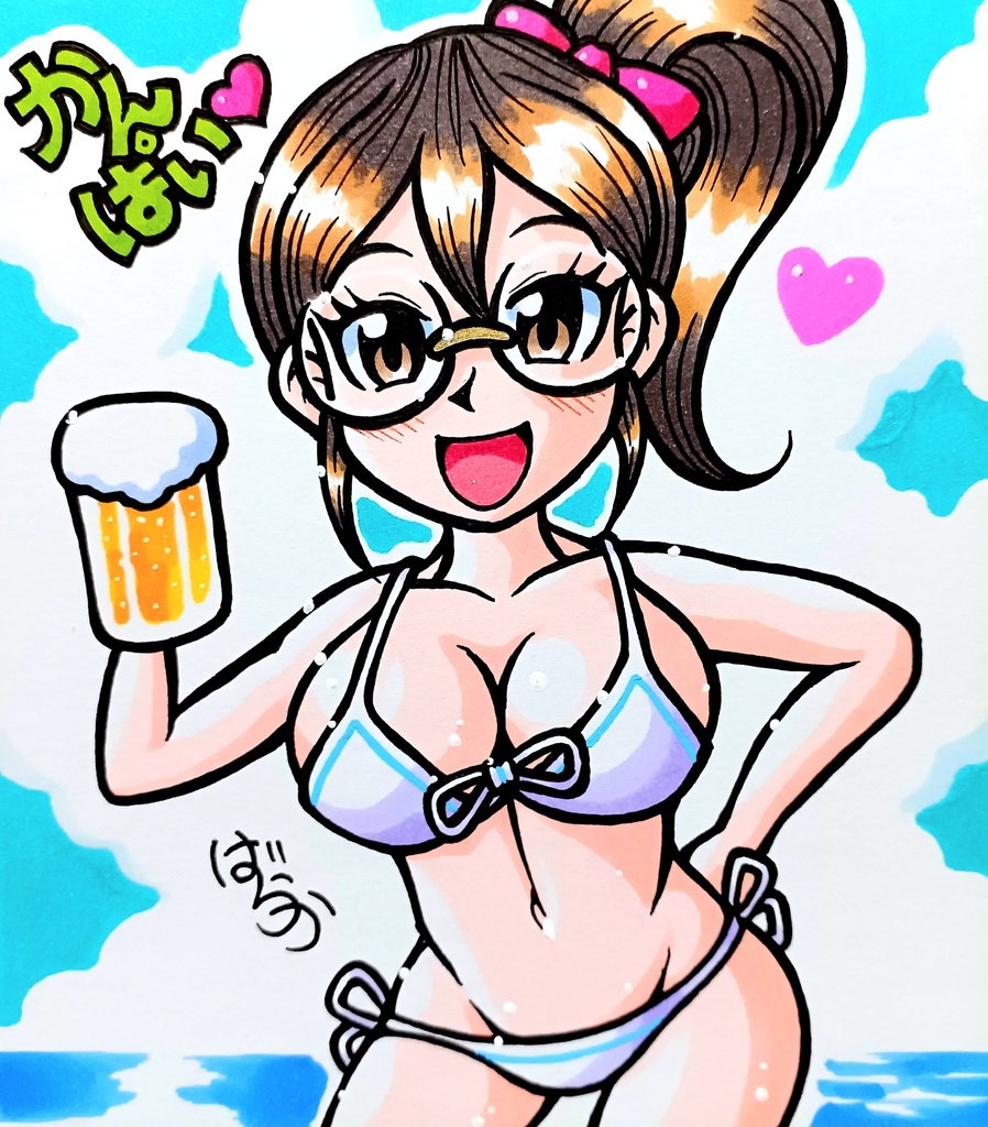 ミニ色紙「ポニーテールビキニのお姉さん」