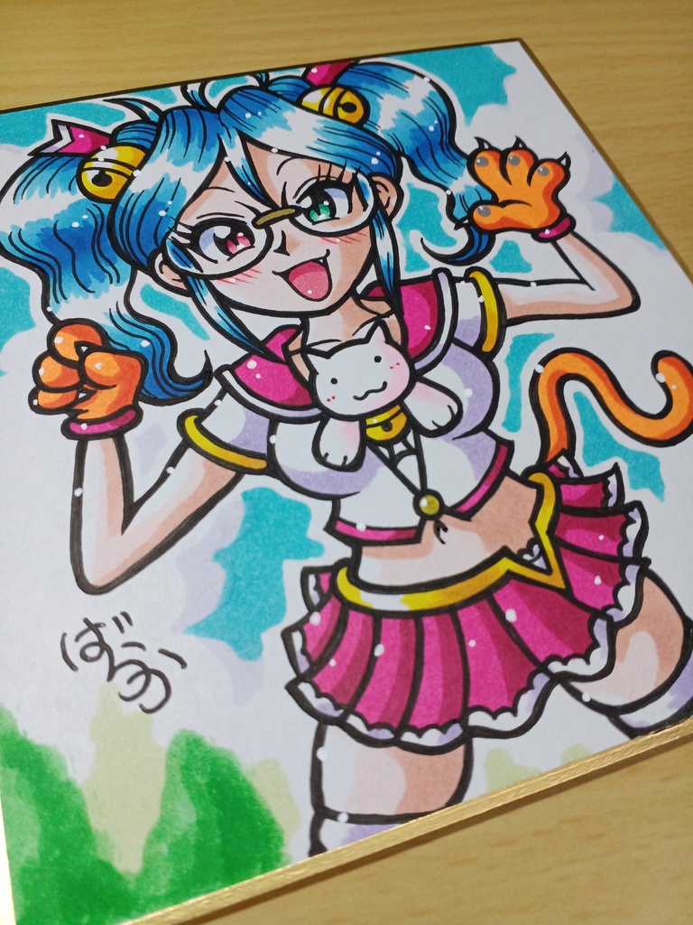 ミニ色紙「オッドアイの猫のお姉さん」