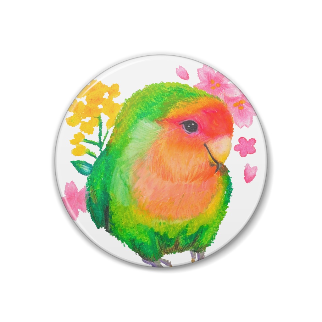 もふもふインコ（コザクラ）缶バッチ