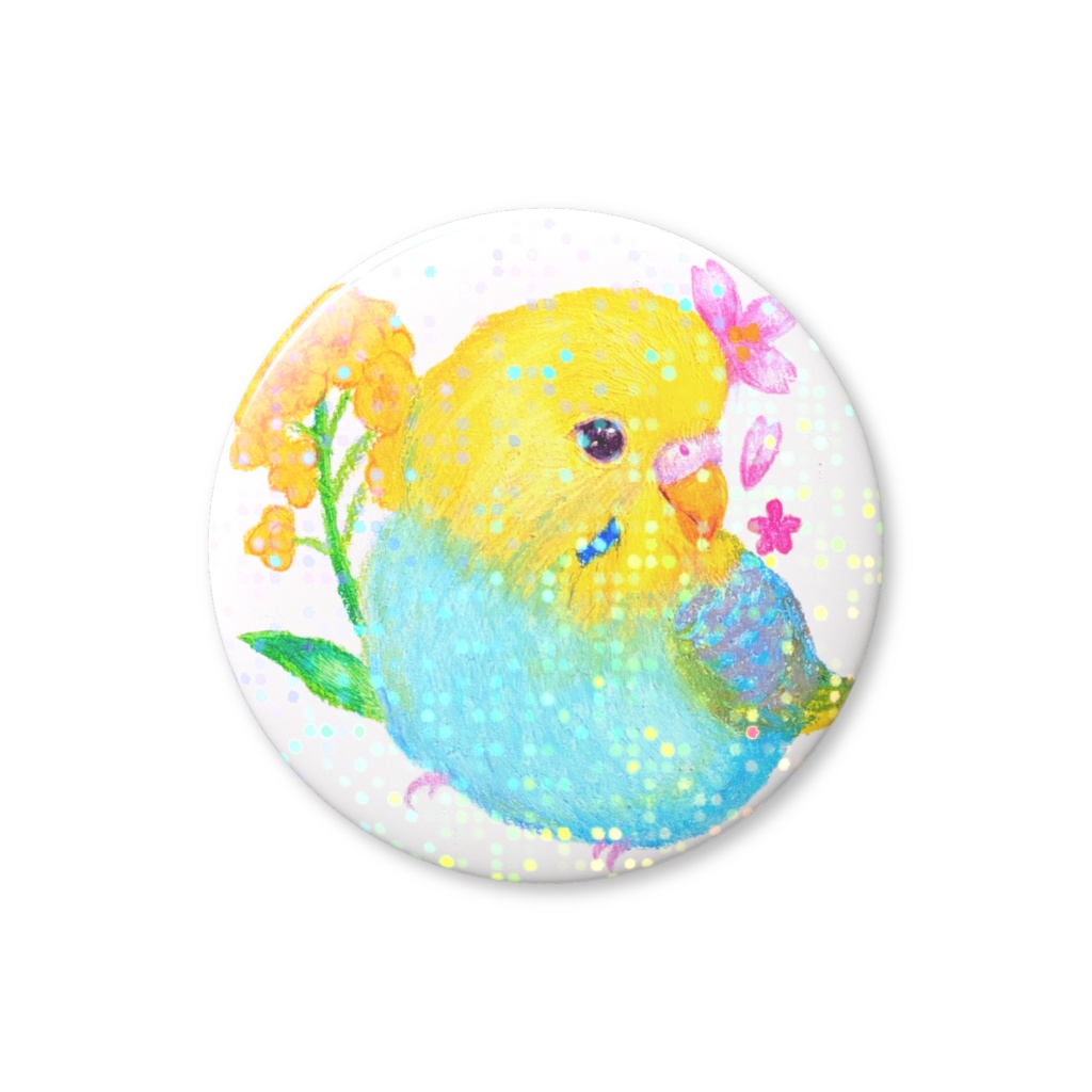 もふもふインコ（セキセイ）缶バッチ