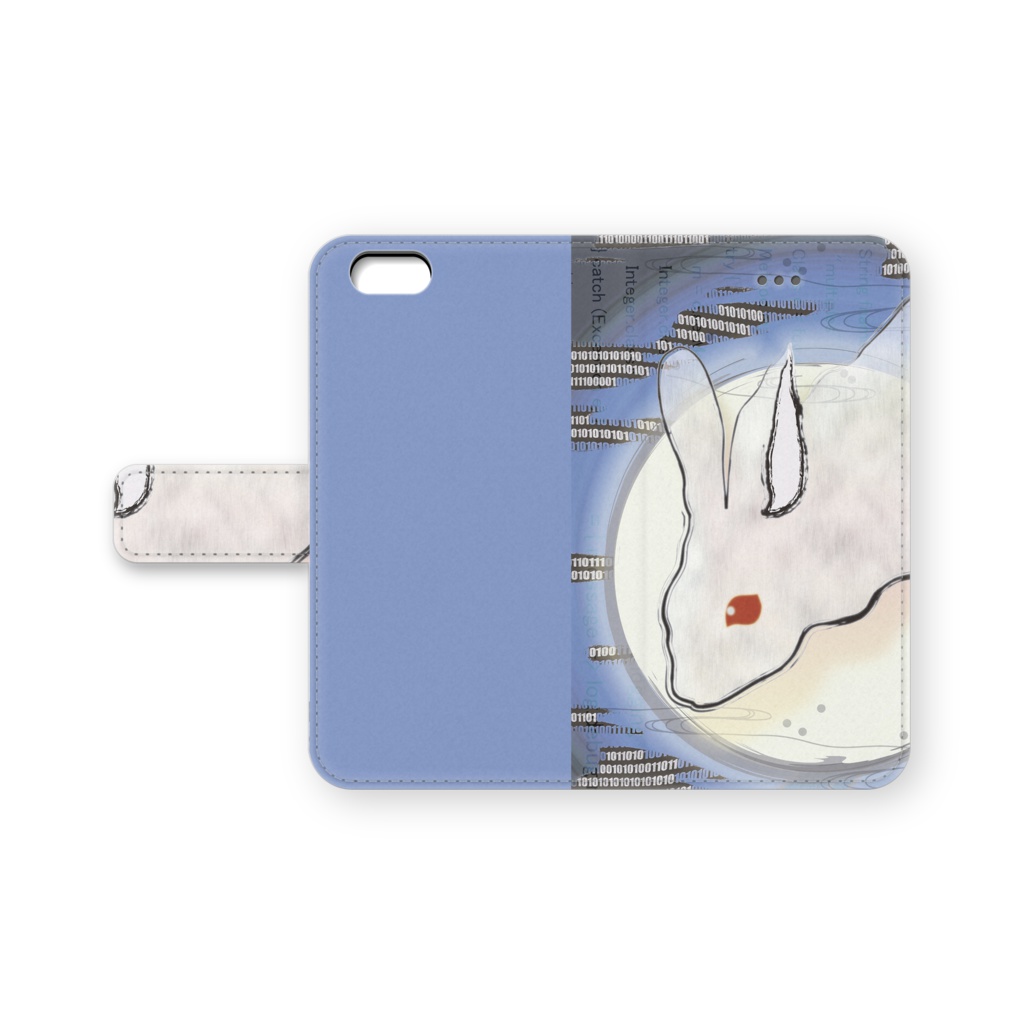 手帳型iPhoneケース(IT社会を見つめる月うさぎ:ブルー)