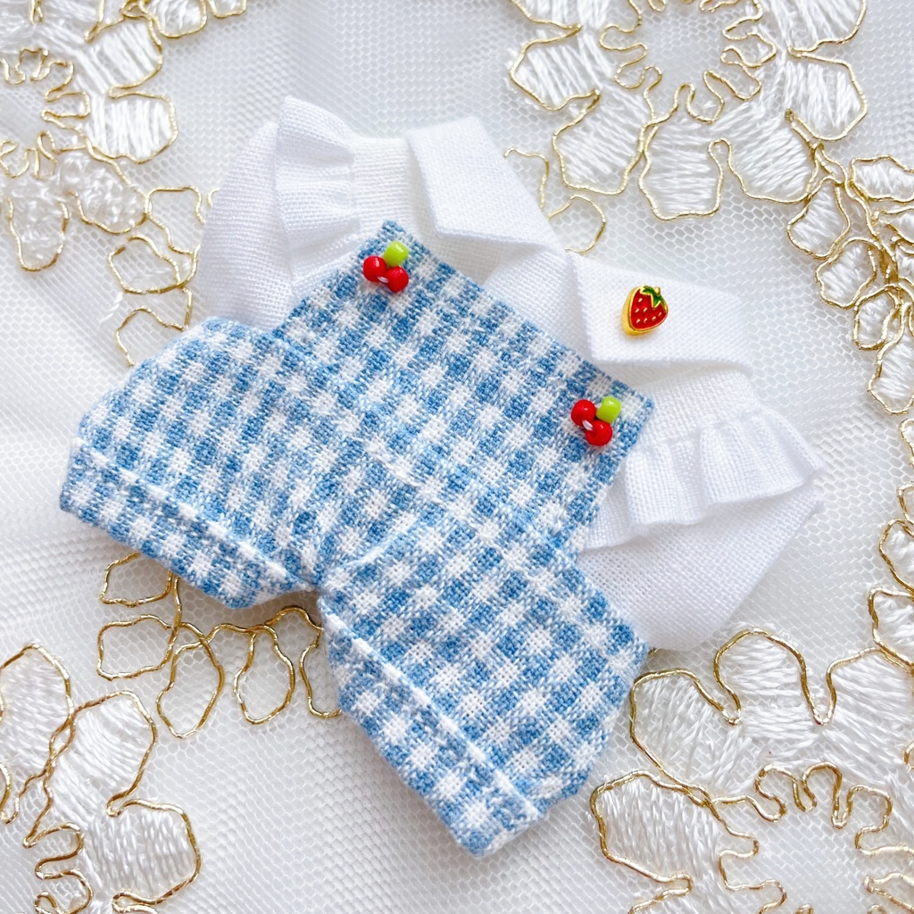 nui#23gingham check salopette blue for10cm