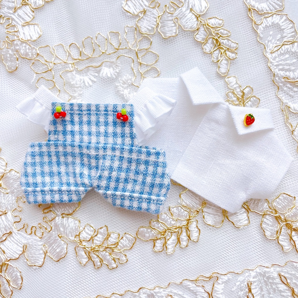 nui#23gingham check salopette blue for10cm