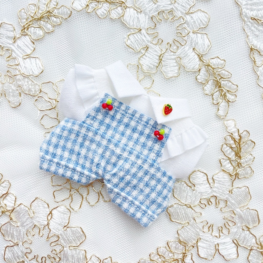 nui#23gingham check salopette blue for10cm