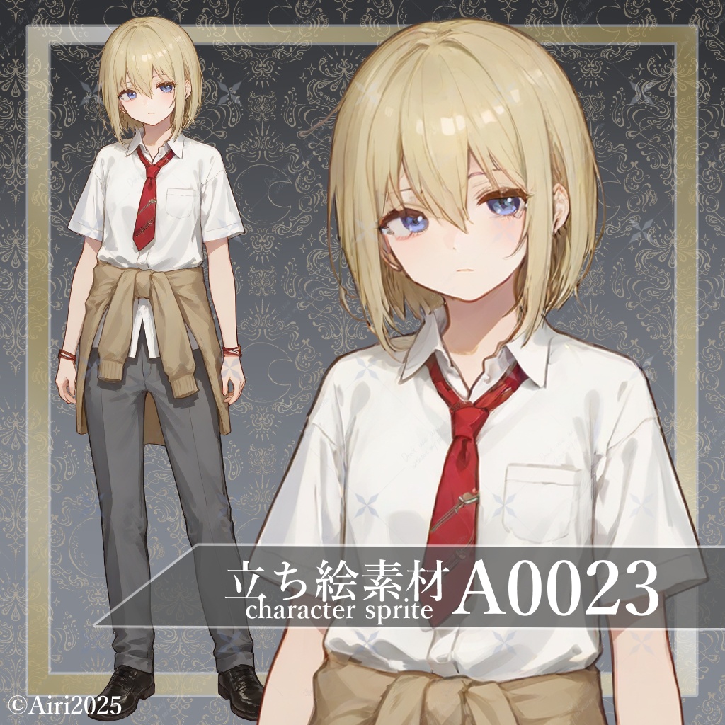 立ち絵素材PngAvatarA0023赤ネクタイ制服金髪ボブの少女