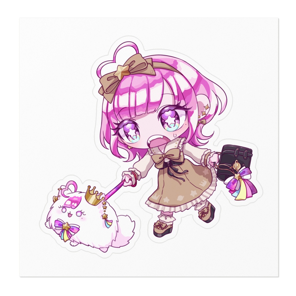 ポメ散歩SDイラストステッカー(ホワイト)