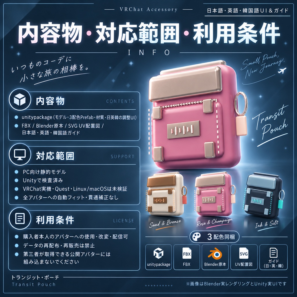 【日本語・英語・韓国語UI&ガイド】トランジット・ポーチ|PC VRChat向け・手動位置調整
