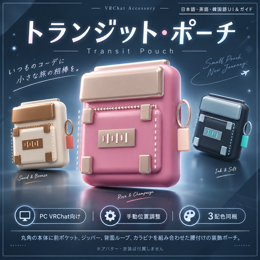 【日本語・英語・韓国語UI&ガイド】トランジット・ポーチ|PC VRChat向け・手動位置調整