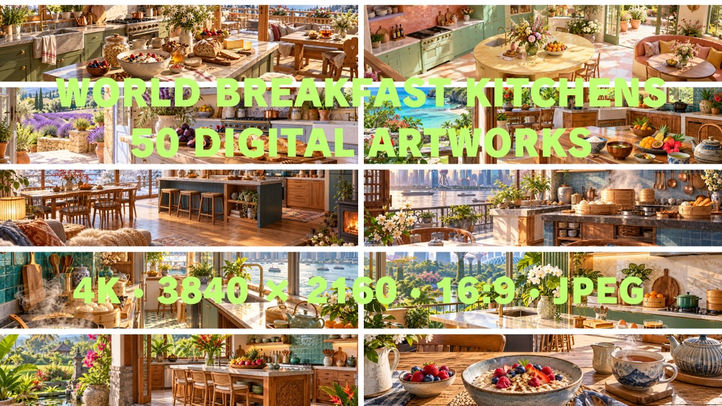 世界の朝ごはん 幻想キッチン|4Kデジタルアート50作品セット|World Breakfast Kitchens
