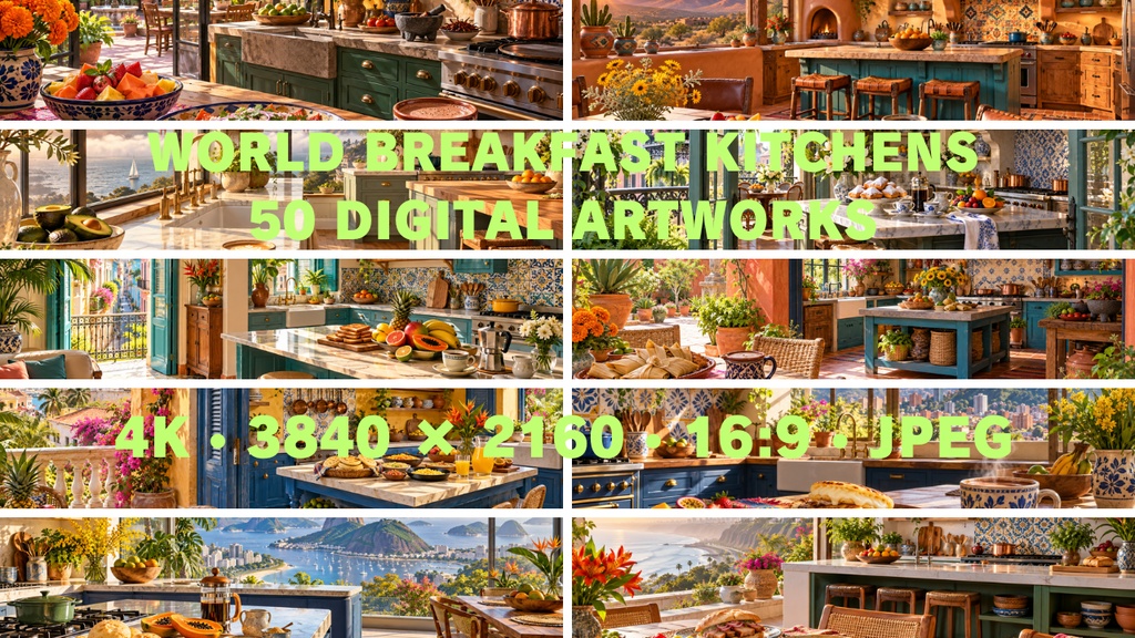 世界の朝ごはん 幻想キッチン|4Kデジタルアート50作品セット|World Breakfast Kitchens