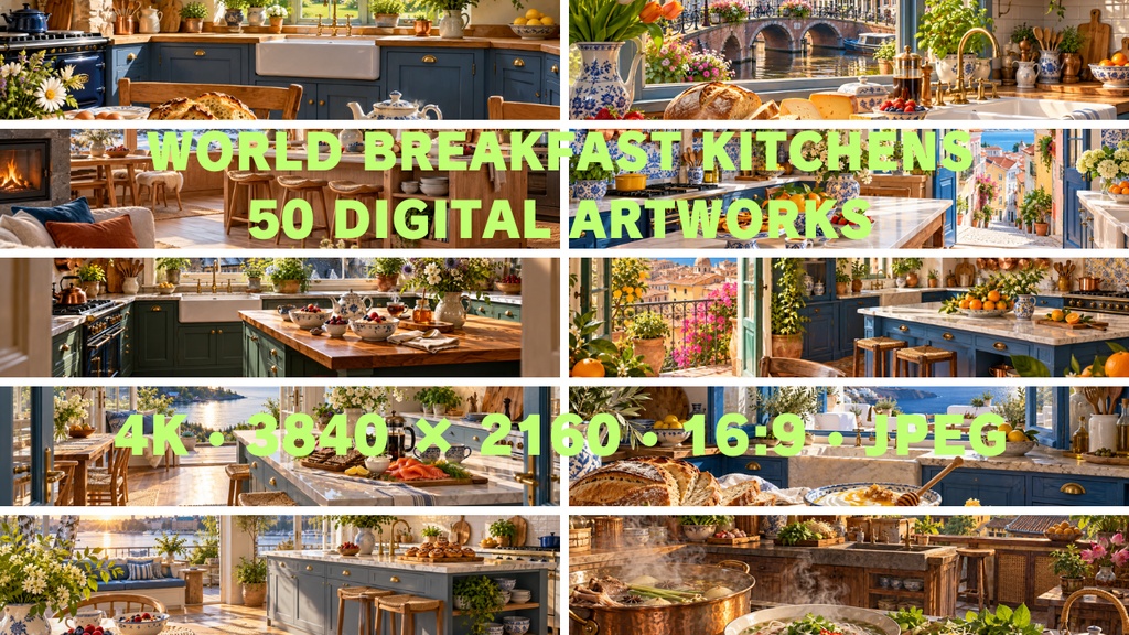 世界の朝ごはん 幻想キッチン|4Kデジタルアート50作品セット|World Breakfast Kitchens