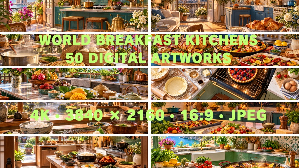 世界の朝ごはん 幻想キッチン|4Kデジタルアート50作品セット|World Breakfast Kitchens
