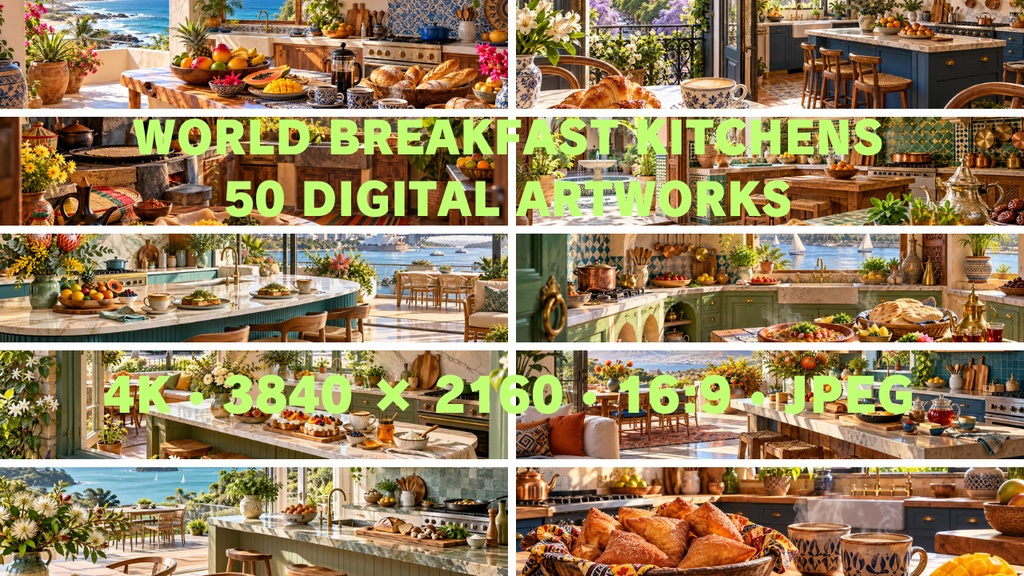 世界の朝ごはん 幻想キッチン|4Kデジタルアート50作品セット|World Breakfast Kitchens