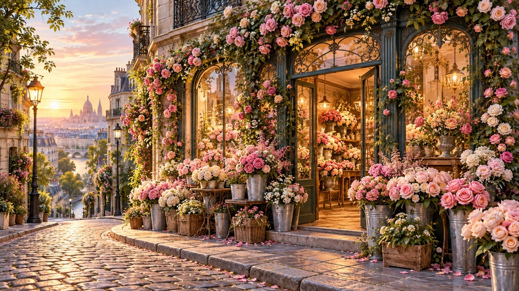 World Flower Shops 4K TV Art Collection | 50 Fantasy Floral Shops | Dreamlike Village Wall Art | Digital Download | Surreal Fantasy Art