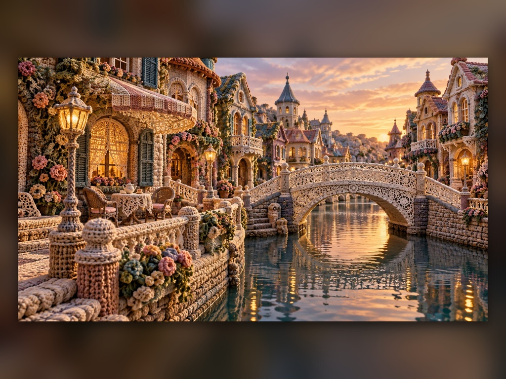 毛糸とレースの幻想の街|4Kデジタルアート50枚セット|幻想建築・夢の街・ファンタジー風景