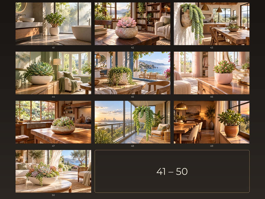 多肉植物の幻想インテリア 50作品集|4Kデジタルアート・ボタニカルな癒しの空間|SORAN DESIGN®