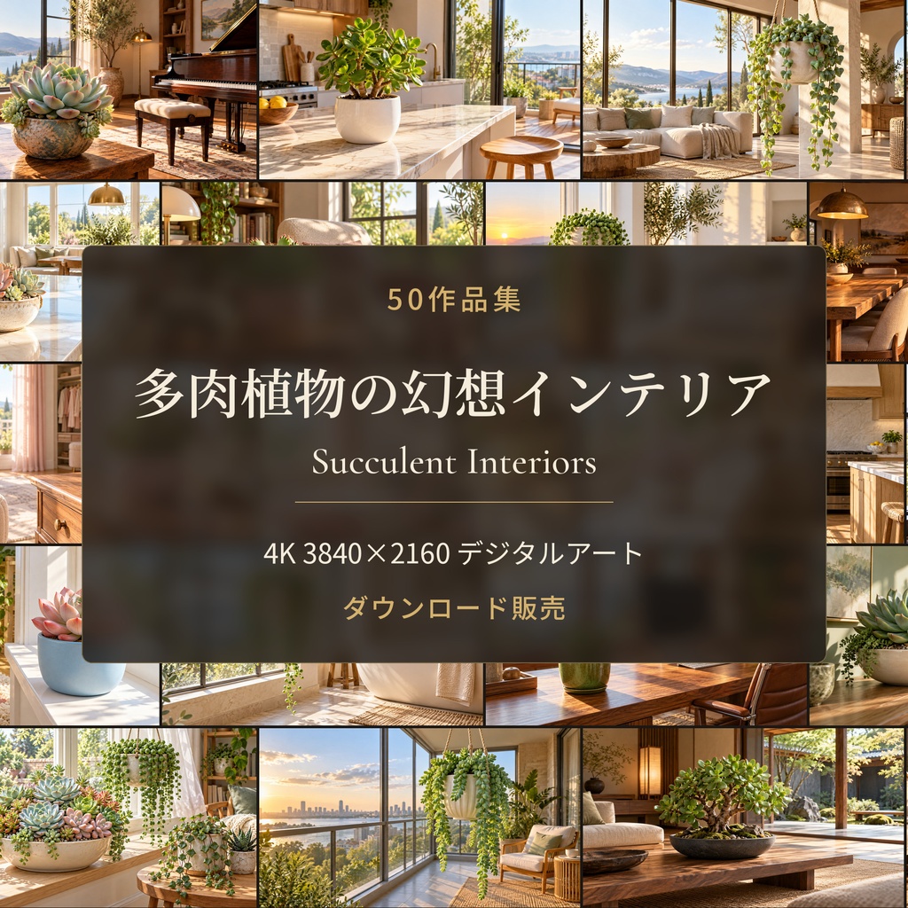 多肉植物の幻想インテリア 50作品集|4Kデジタルアート・ボタニカルな癒しの空間|SORAN DESIGN®