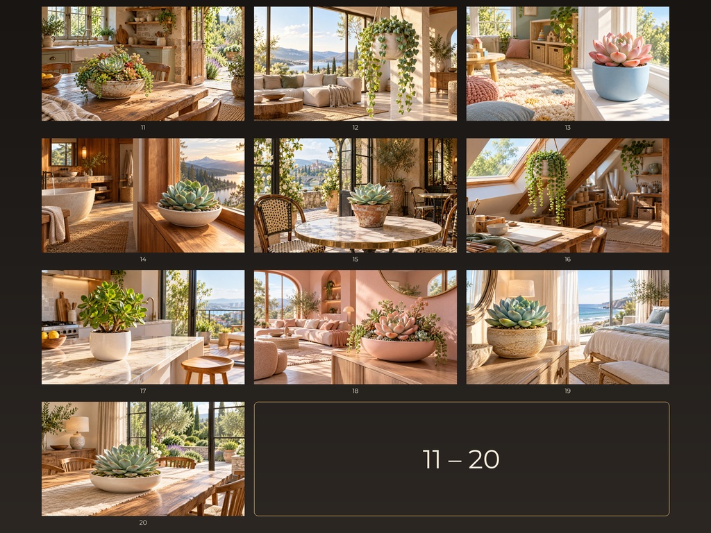 多肉植物の幻想インテリア 50作品集|4Kデジタルアート・ボタニカルな癒しの空間|SORAN DESIGN®