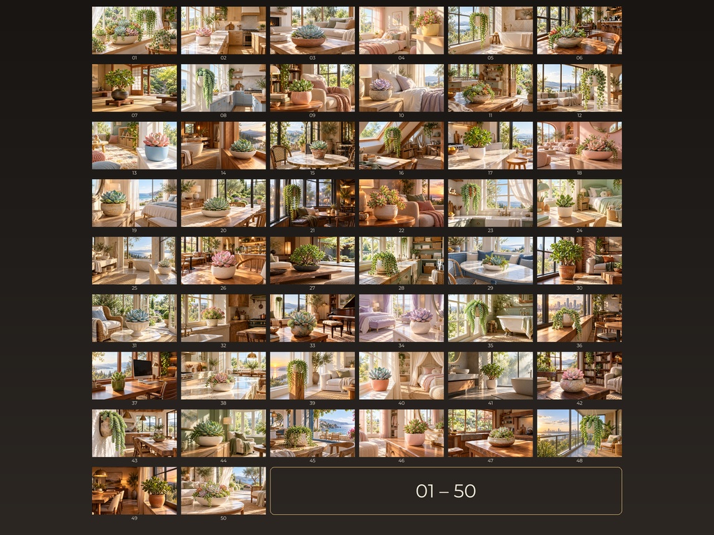 多肉植物の幻想インテリア 50作品集|4Kデジタルアート・ボタニカルな癒しの空間|SORAN DESIGN®