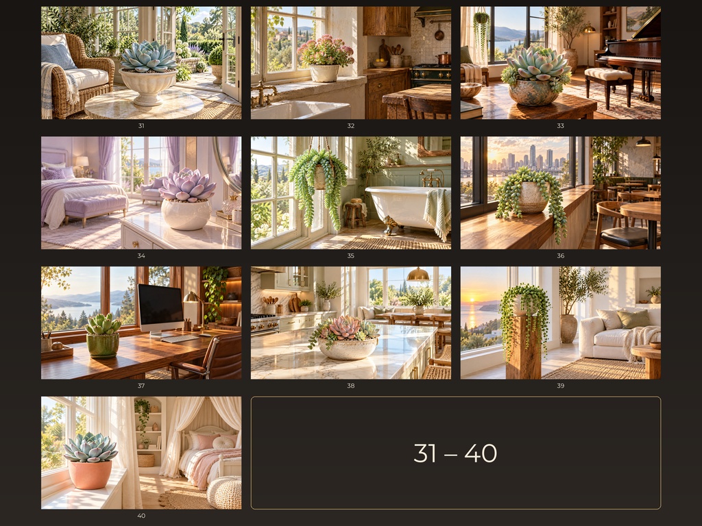 多肉植物の幻想インテリア 50作品集|4Kデジタルアート・ボタニカルな癒しの空間|SORAN DESIGN®