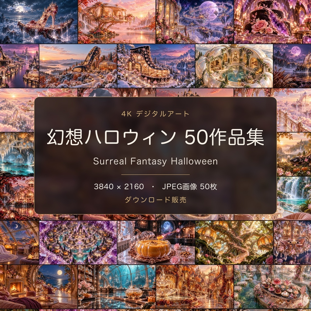 幻想ハロウィン 50作品集｜4Kデジタルアート・幻想建築・クリスタルの城・ガラスのかぼちゃ｜SORAN DESIGN®
