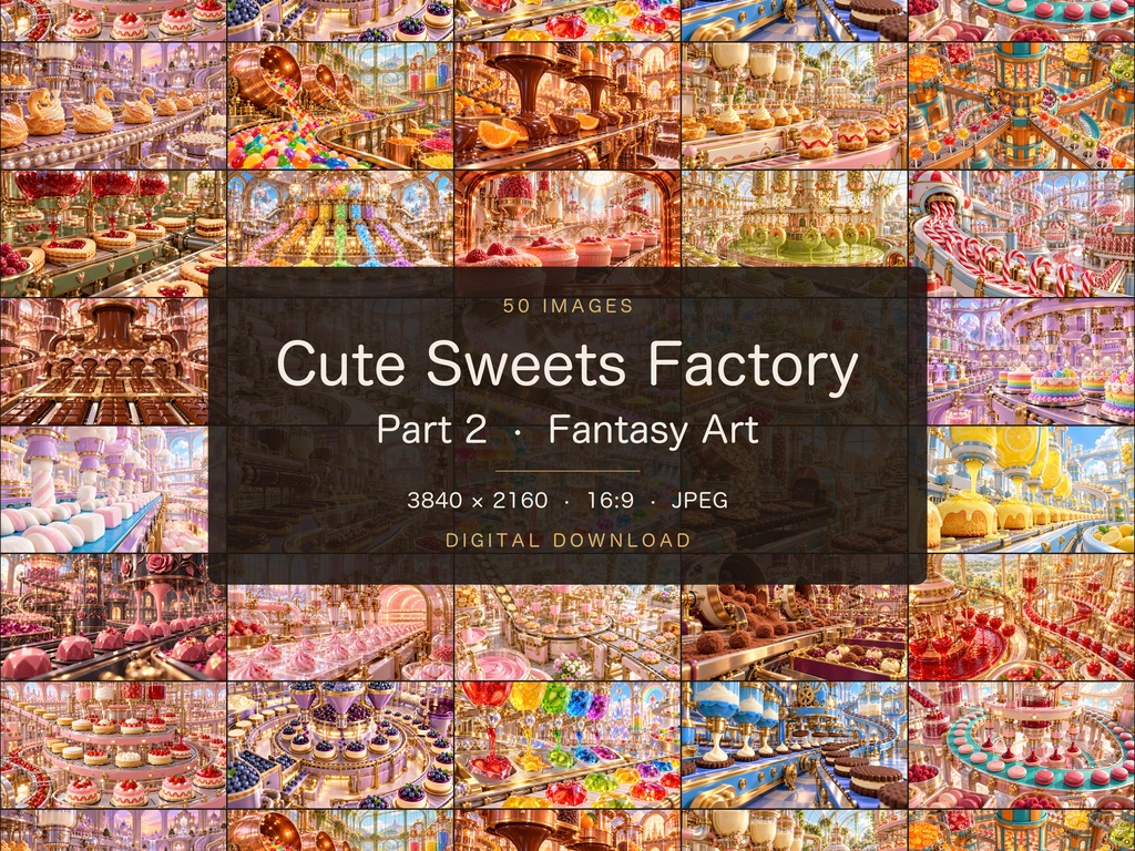 【4K・50作品】かわいいお菓子工場 幻想アートコレクション Part 2｜デジタルアート・高画質壁紙