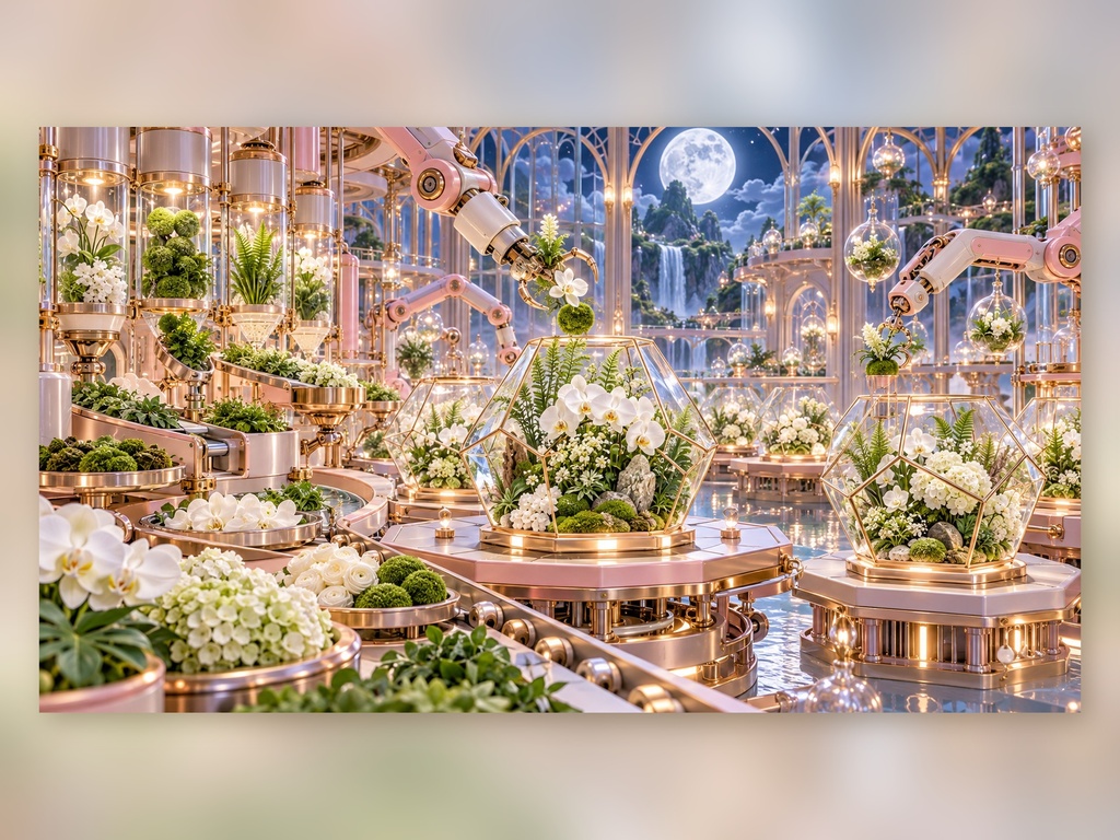 花と緑のアレンジ工場|幻想アートコレクション 50作品(3840×2160ピクセル)