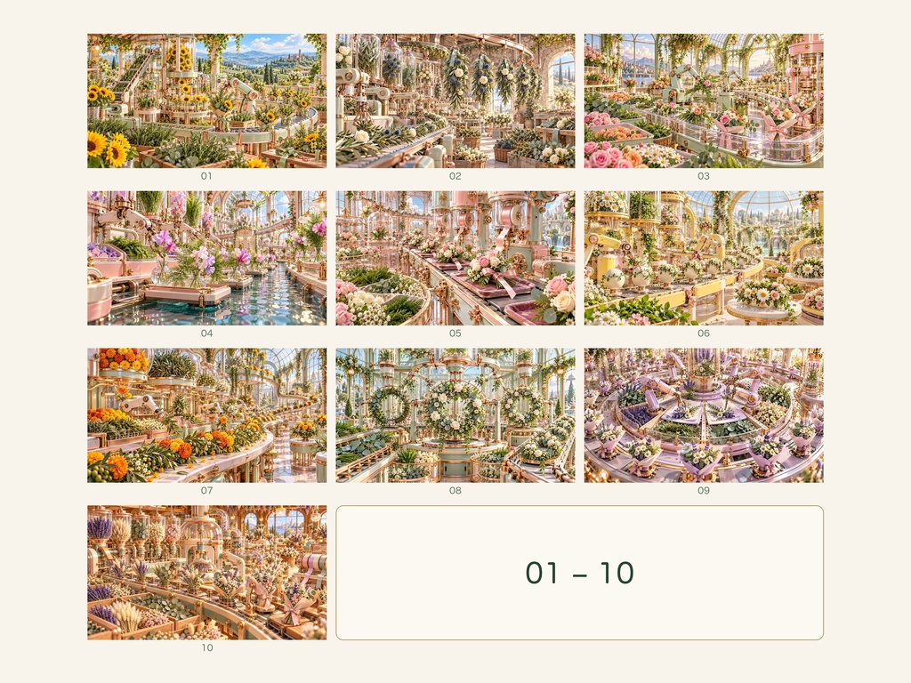 花と緑のアレンジ工場|幻想アートコレクション 50作品(3840×2160ピクセル)