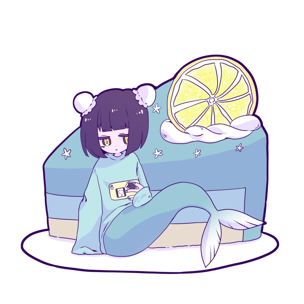 人魚ステッカー青