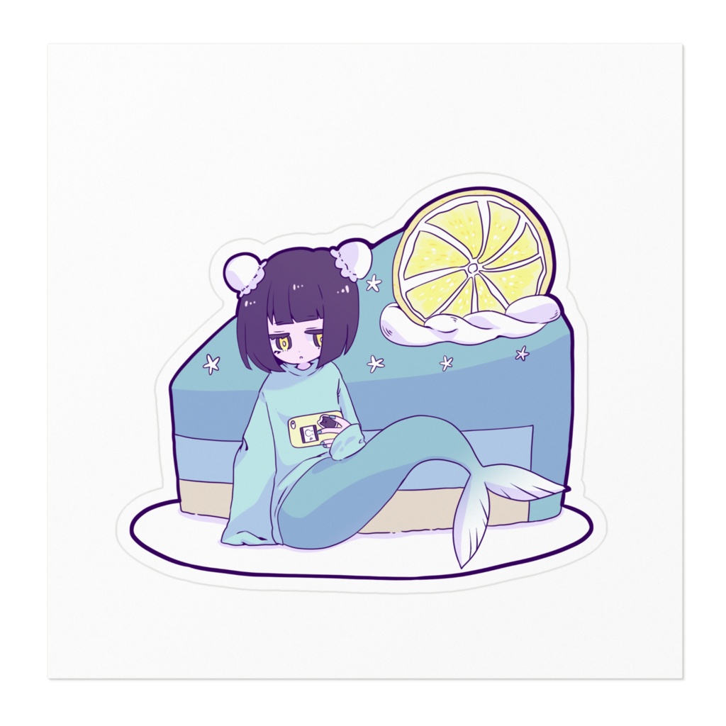 人魚ステッカー青