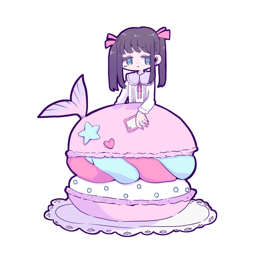 人魚ステッカー桃