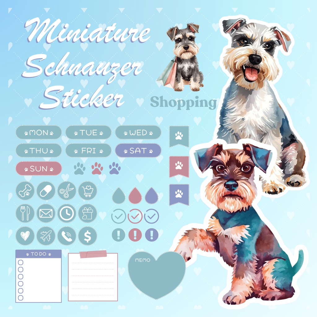 ミニチュアシュナウザーのデジタルプランナーステッカー 70個