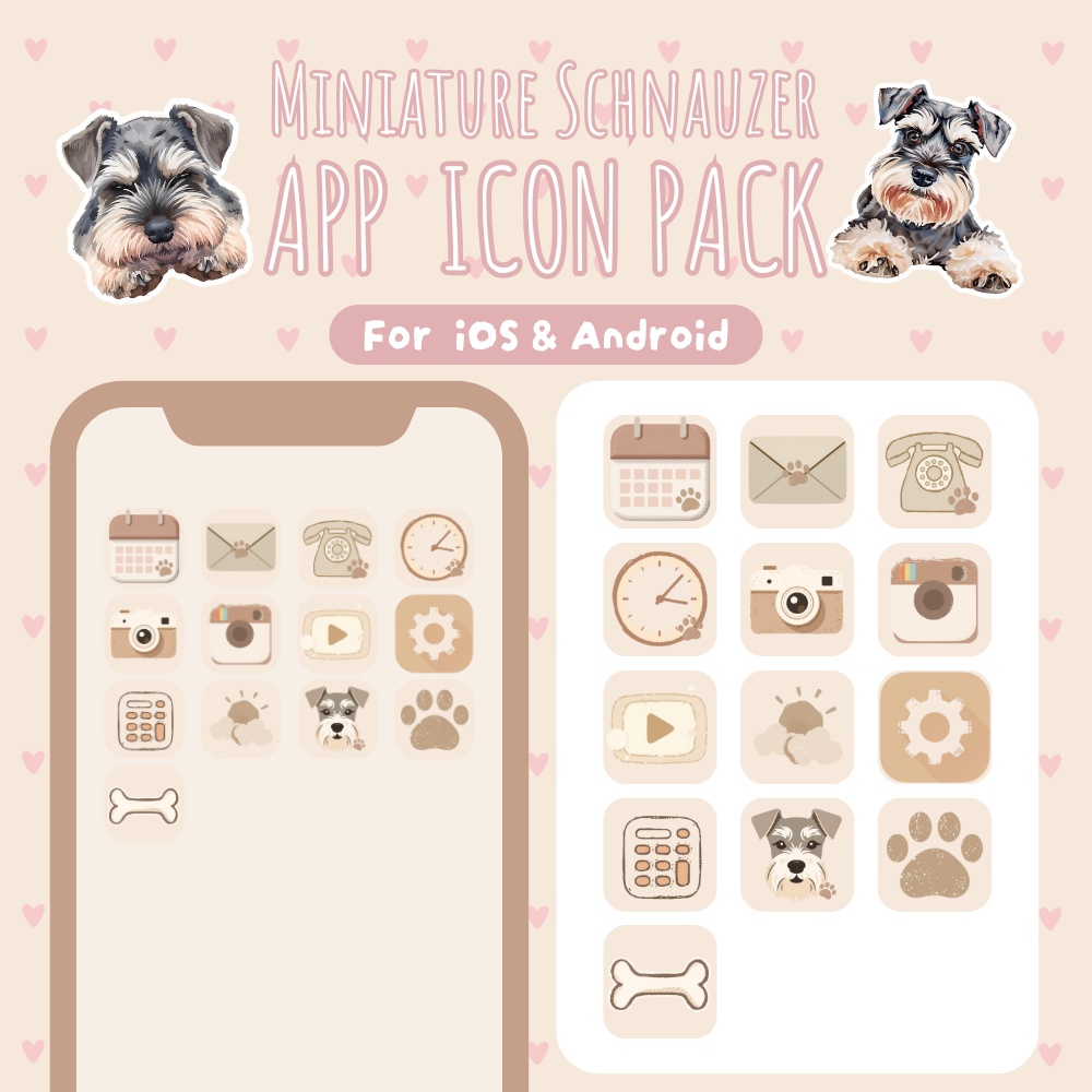 スマホアイコンパック～ふんわり可愛い♡ミニチュアシュナウザーのアイコンパック