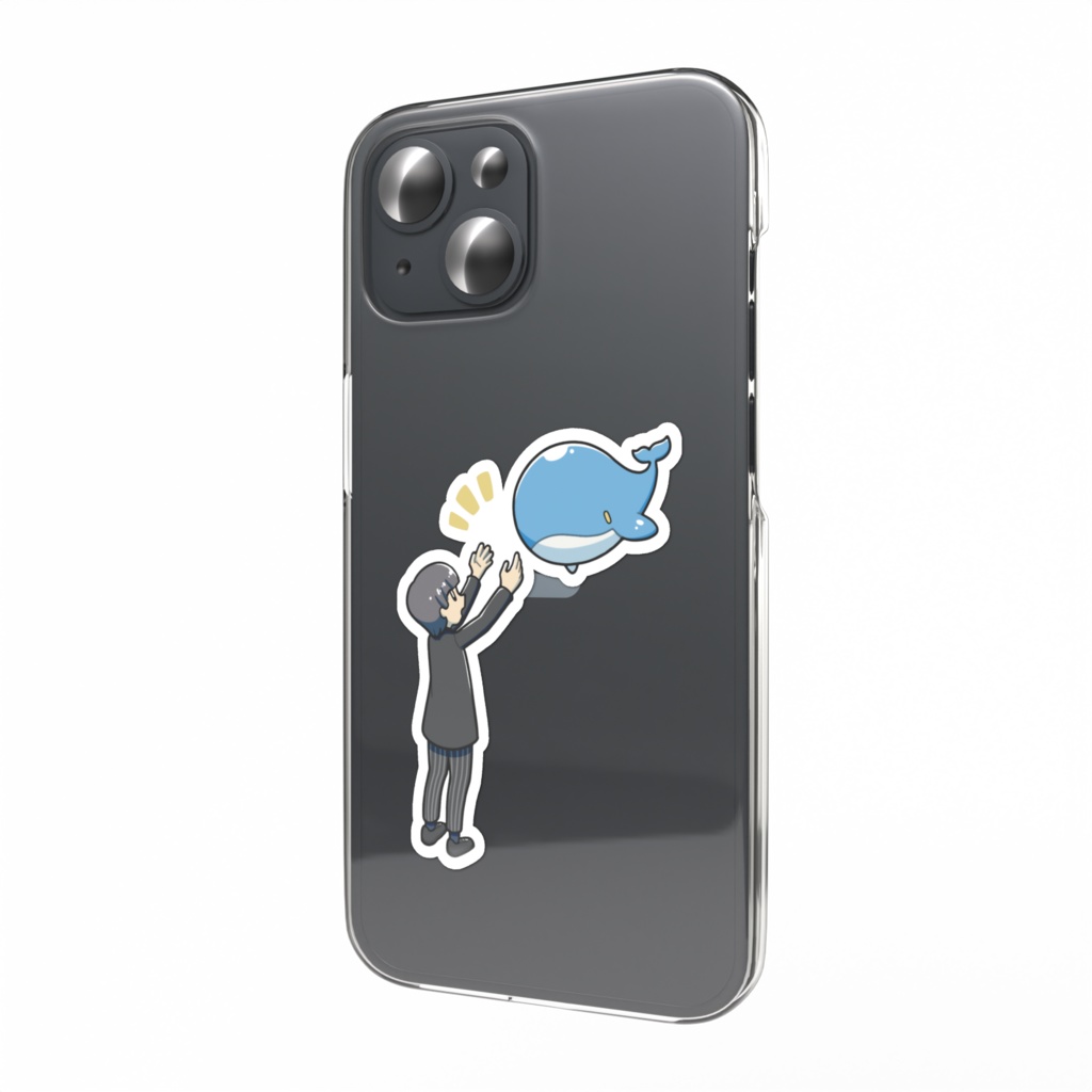 『空くじらと浮島の街』スマホステッカー(キナトと子くじら)