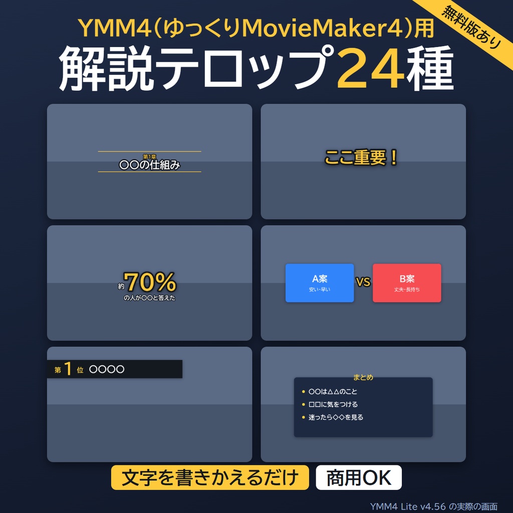【無料版あり】YMM4 解説テロップ・テンプレート24種｜ゆっくり解説・解説動画に｜商用OK・文字を書きかえるだけ