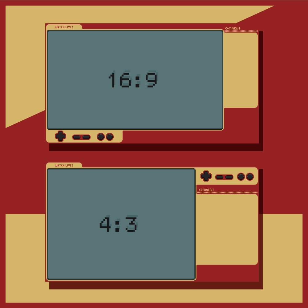 ゲーム配信画面【レトロゲーム機風】赤・青・黒・白