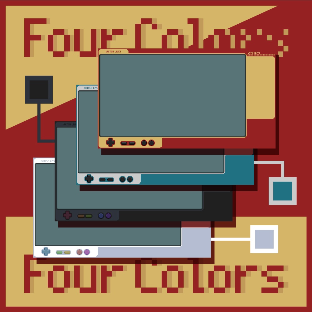 ゲーム配信画面【レトロゲーム機風】赤・青・黒・白