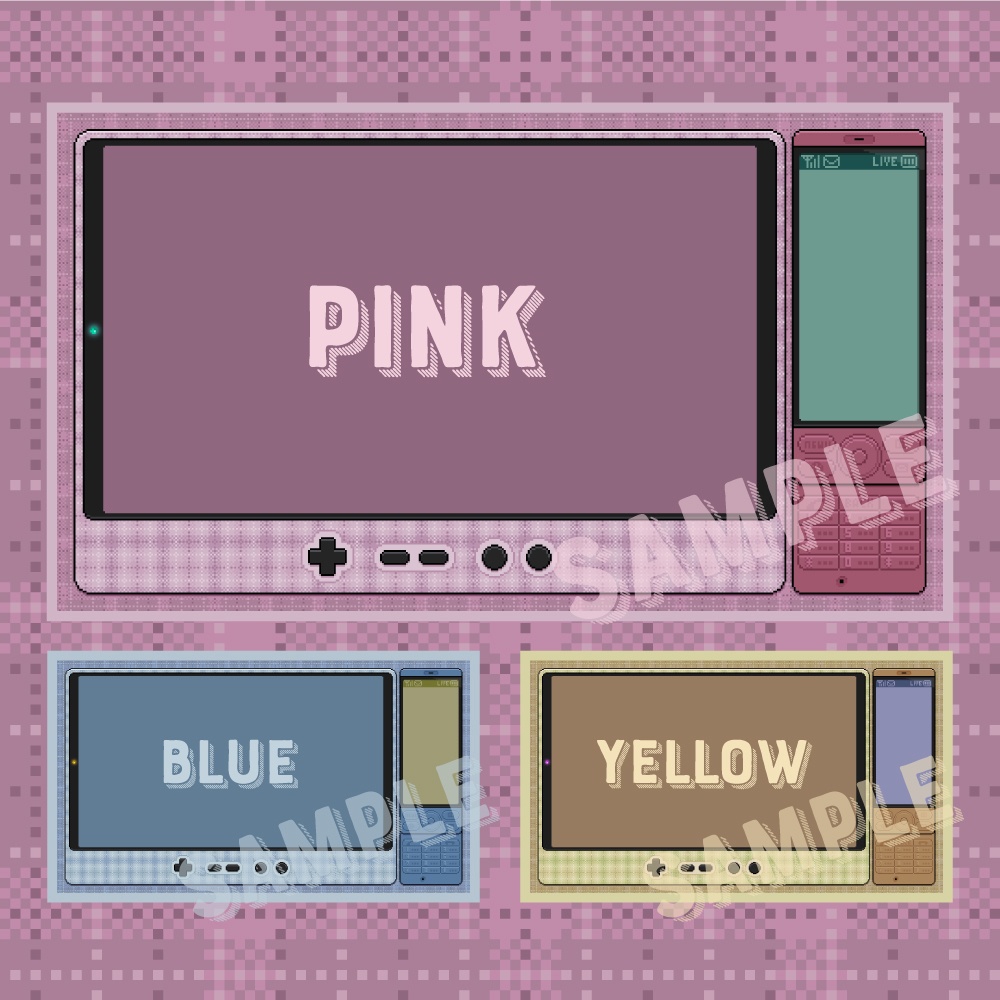 【ゲーム配信画面】ドット絵が動く☆レトロガジェット風(3色)