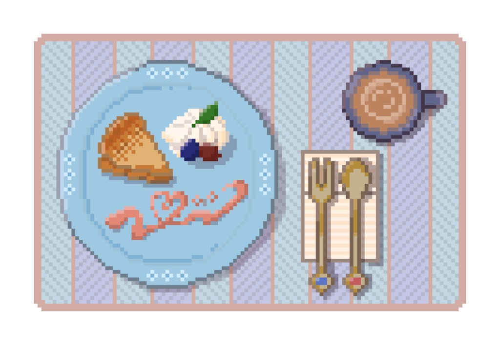 ドット絵ポストカード（タルトとカフェオレ）