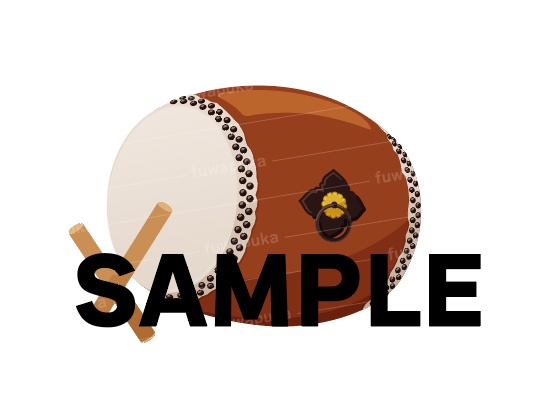 和太鼓(大太鼓)のイラストとねじり鉢巻きのパターンブラシ_ベクター