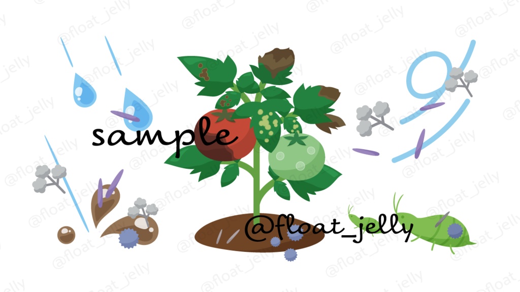 病気の野菜_トマトとキュウリのイラスト素材_ベクター