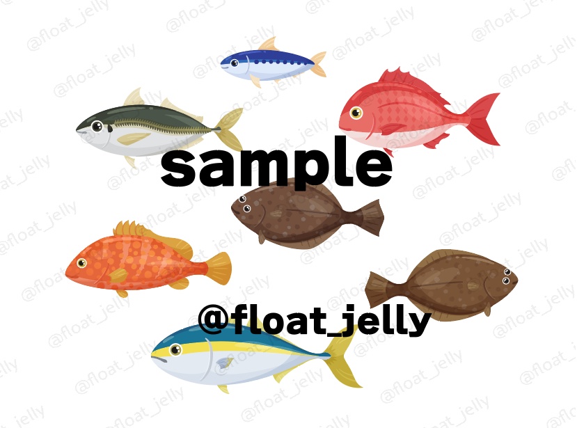 かわいい魚と釣り道具のイラスト素材_ベクター