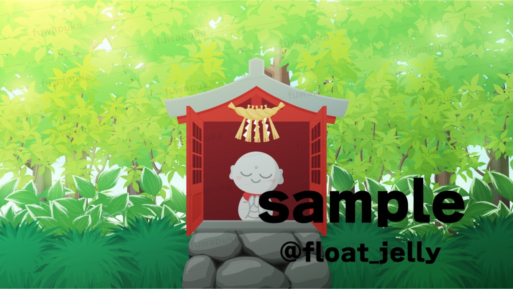 祠ある山の風景イラスト_ベクター