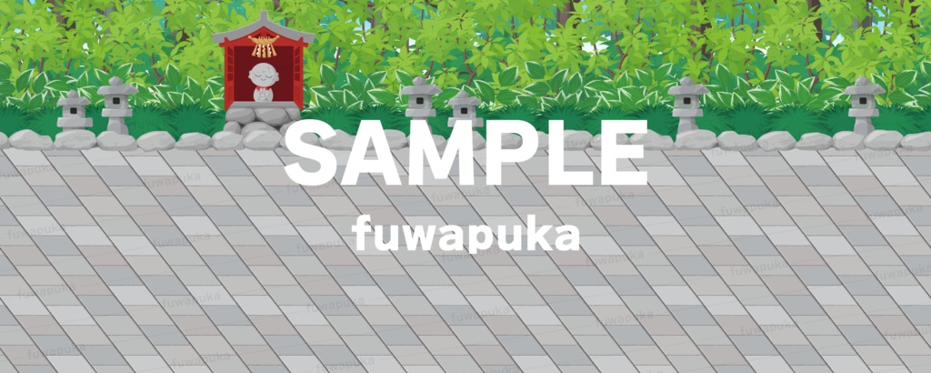 【6層+αシームレス】参道と日本っぽい山の風景イラスト_横スクロールゲームの背景_PNGのみもあります